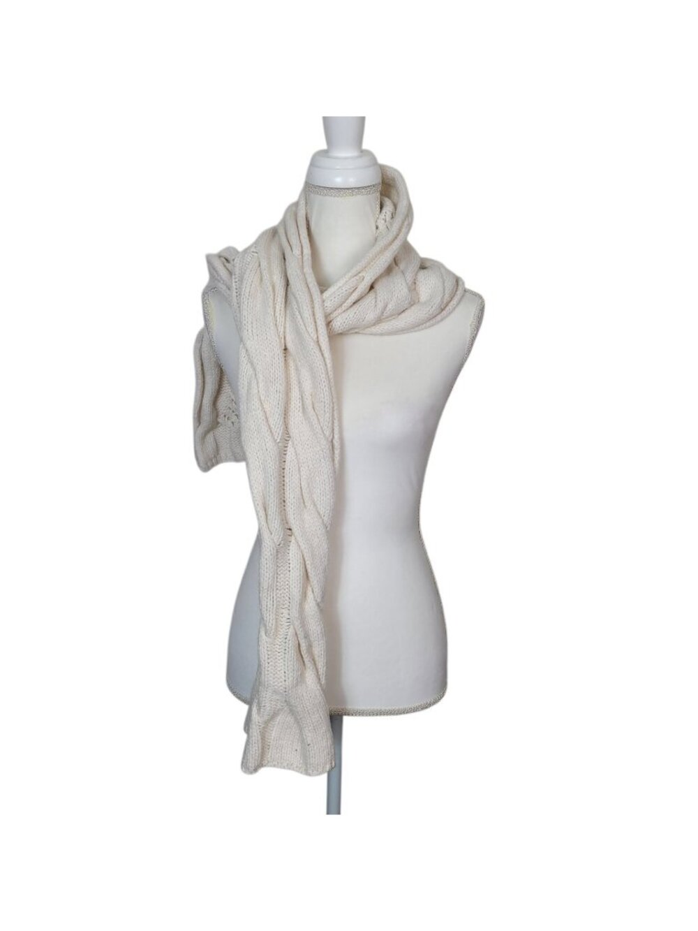 Polo By Ralph Lauren Chunky Cream Cable Knit Scarf Lambswool Blend
